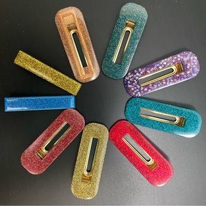 Handmade Resin Glitter Hair Clips- Set of 9.